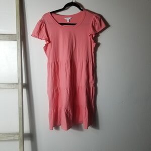 TIME AND TRU WOMEN'S CORAL PINK TIERED DRESS SIZE MEDIUM